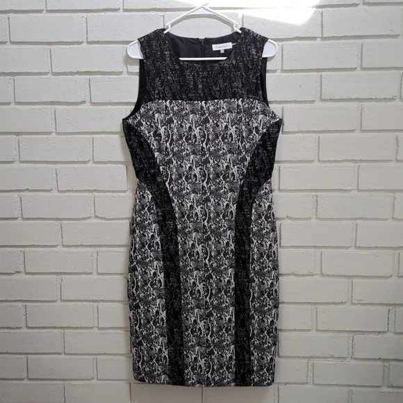 Calvin Klein Black/White Lined Business/Formal Sleeveless Dress. Size 10 - Picture 1 of 10